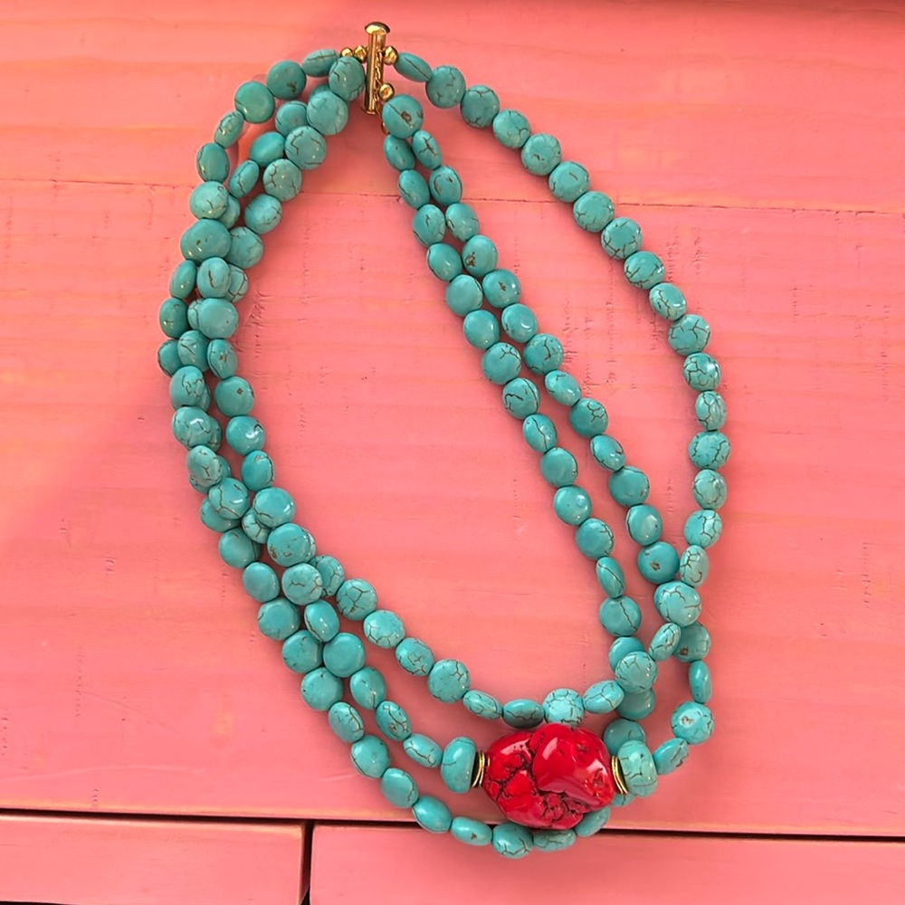 Turquoise and Red Stone Necklace